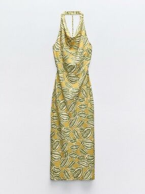 Zara Leaf Print Halter Midi Dress